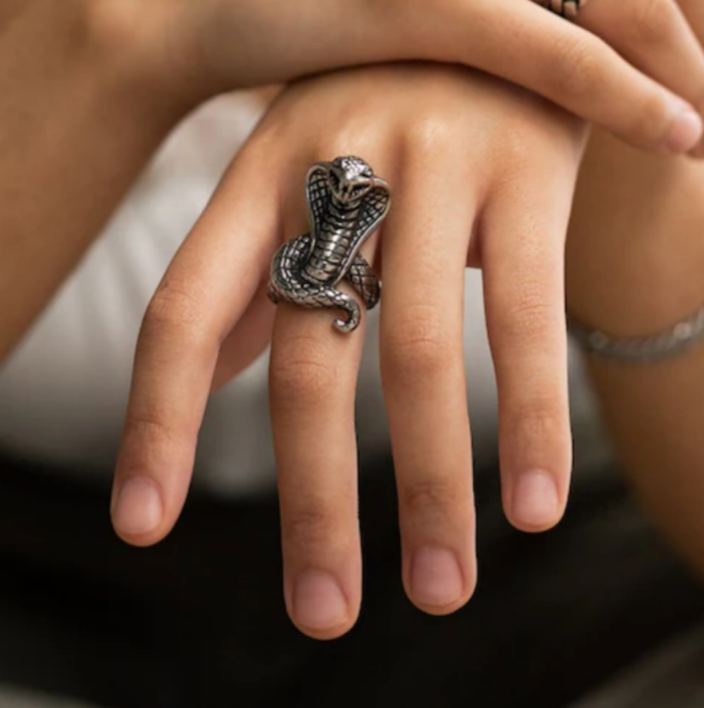 Stainless Steel Cobra Heavy Metal Ring Size 7.5 Year Of The Snake Cobra Goth